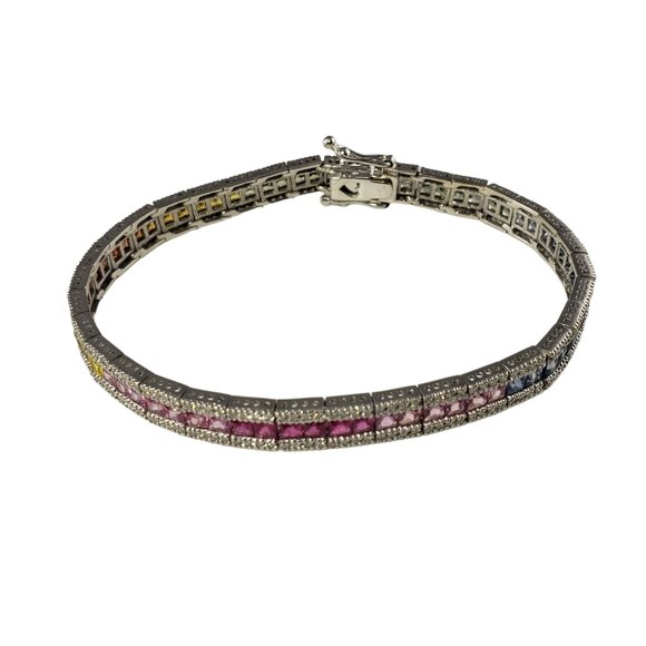 14K Gold Diamond and Multi Sapphire Rainbow Style Bracelet #15240 - Picture 1 of 9